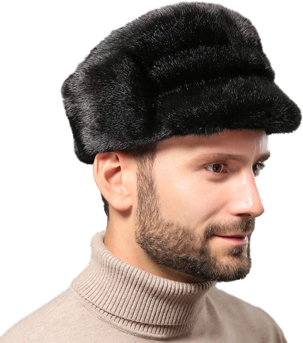 Hat Men's Genuine Mink Hair Hat Snow Hat Ushanka Winter Warm Outdoor