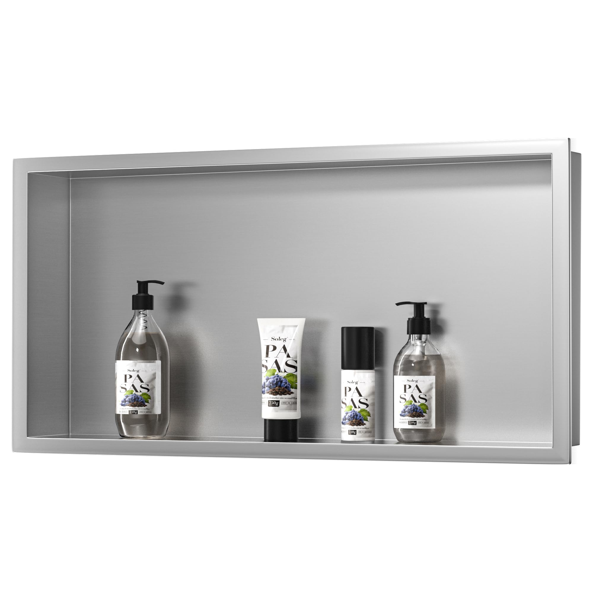 Nicchia Doccia In Acciaio Inox Da Incasso 61x30 Cm - Mensola A Parete Monostrato Con Design Scavato, Facile Installazione Senza Piastrelle, Colore Nero