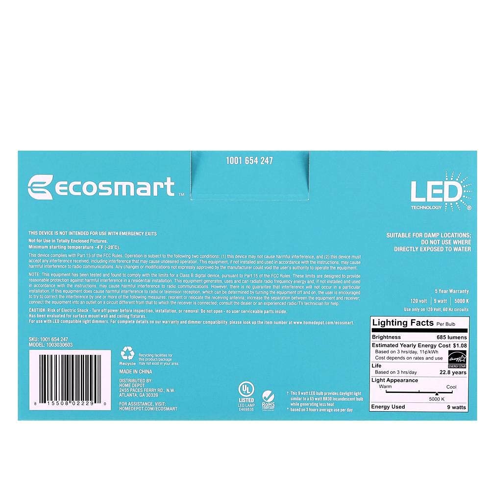 EcoSmart 65W Equivalent Day Light BR30 Dimmable LED Light Bulb (6-Pack)