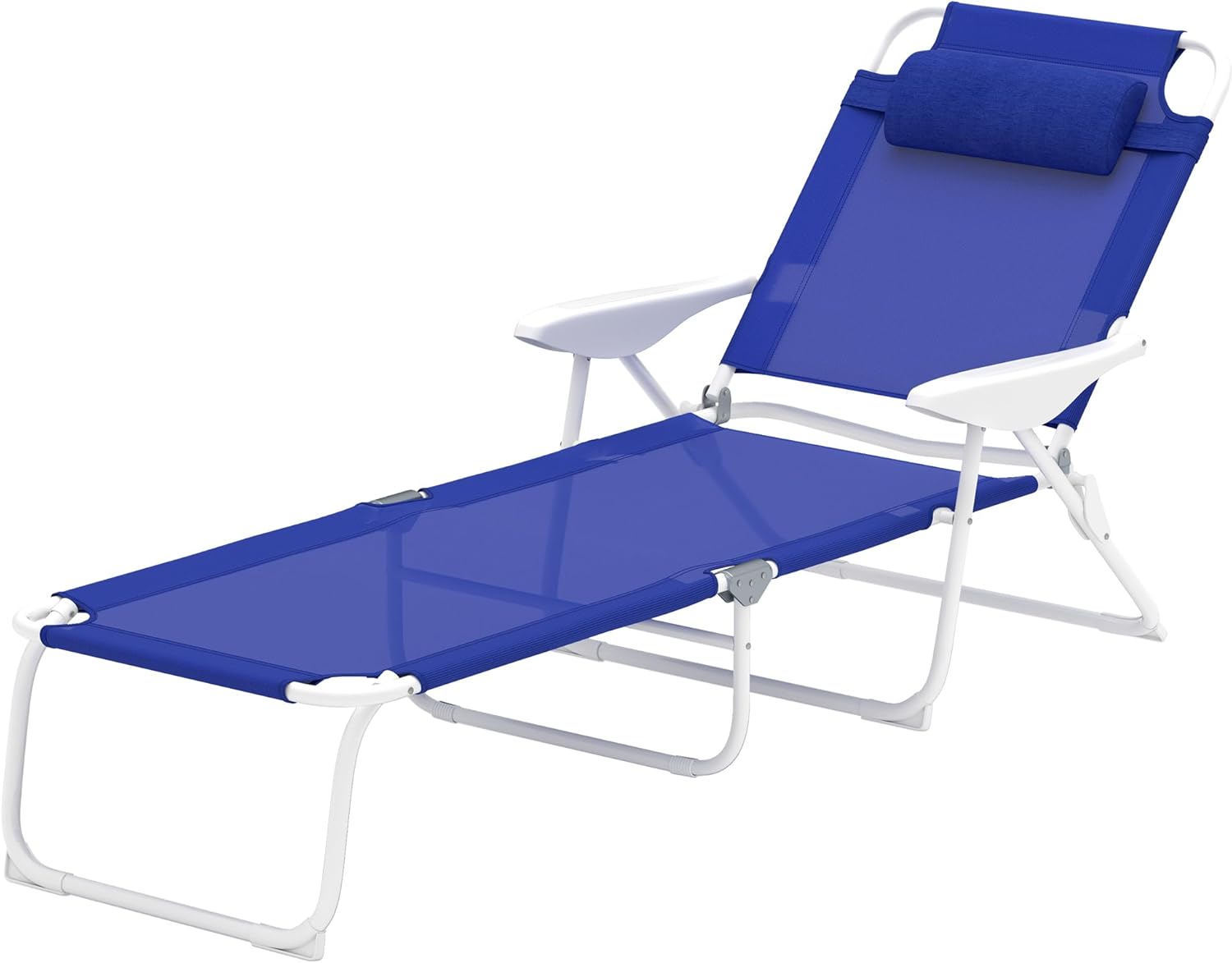 Adjustable Reclining Pool Lounge Chair - 4-Position Foldable Chaise with Removable Pillow & Armrests, 265 lbs Capacity (Blue)