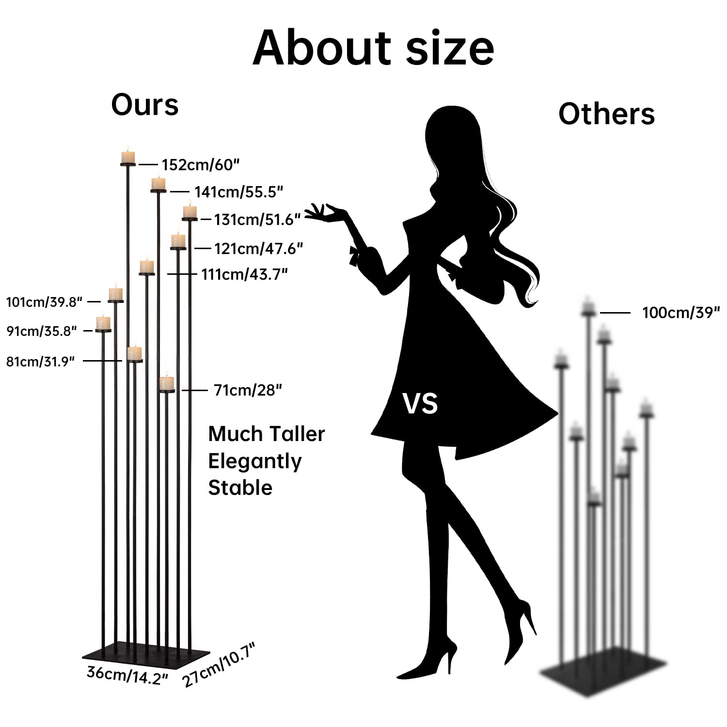 Candelabro da pavimento alto 9 bracci portacandele per centrotavola di nozze, 152,4 cm candeliere in metallo nero per pilastro candele Tealight per feste cerimonia corridoio ricezione