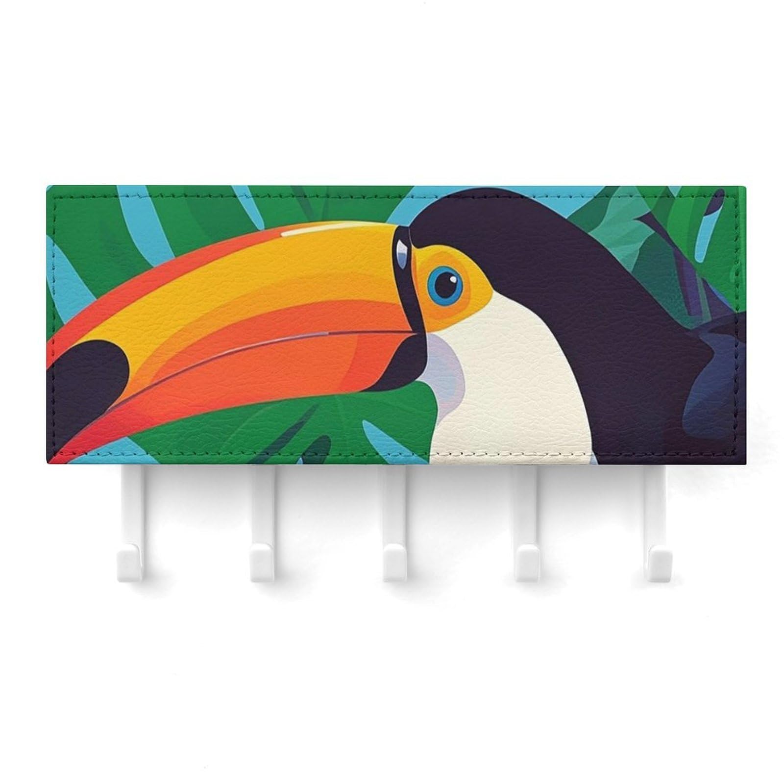 Fekiloot White Toucan Key Holder For Wall Adhesive, No Drilling, Key Hooks With 5 Hooks Wall Mounted, Self Adhesive Keys Rack For Entryway, Hallway, Living Room, Kitchen, Office