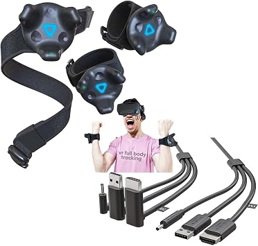 Skywin VR Tracker Belt and Tracker Strap + 3-in-1 VR Backpack Cable - Adjustable Belt and Hand Strap Full-Body Tracking and 1 Meter Cable for Linkbox and Headset Connection Compatible with HTC Vive
