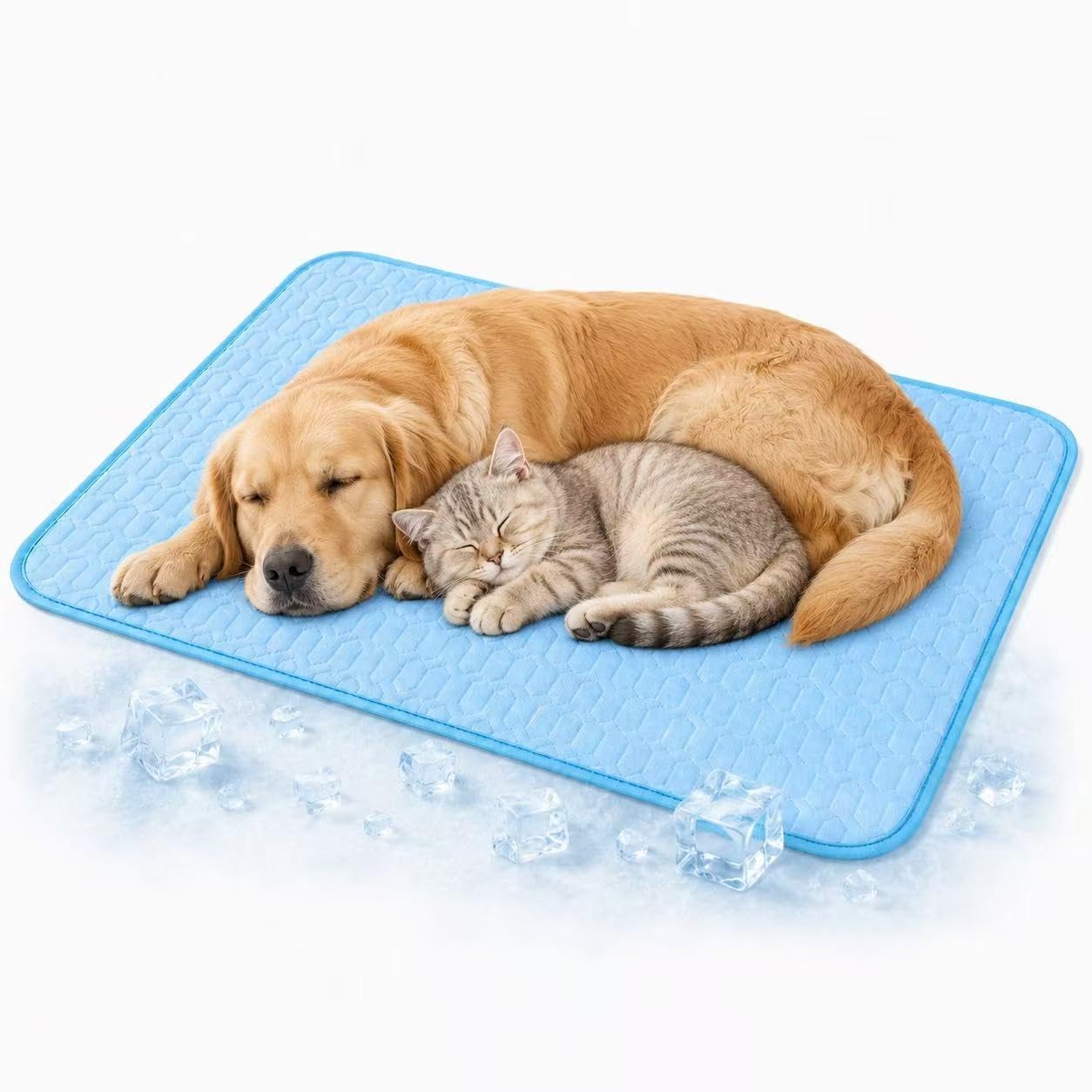 Dog Cooling Mat, Ice Silk Pet Cooling Pad for Dogs & Cats, Washable Non Slip Summer Pet Mat for Sofa, Crate, Kennel, Car Seat, Indoor Outdoor Use (Blue, S 50 * 40)