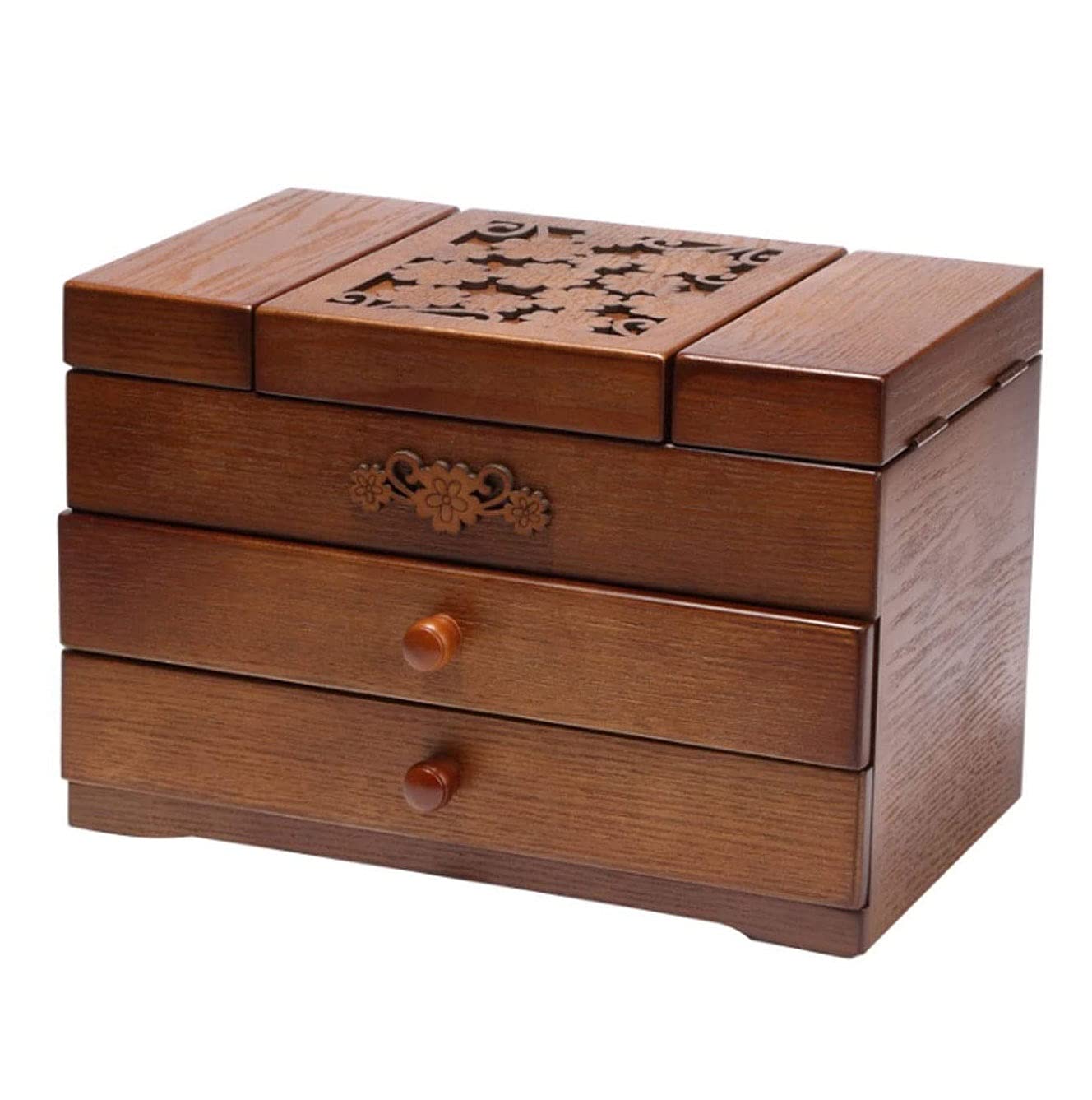 Scatola di Gioielli in Legno da Donna, Specchio Incorporato, Bellissimi Fiori scolpiti in Cima, Migliore Regalo di Natale e Compleanno per Le Donne e Le Ragazze