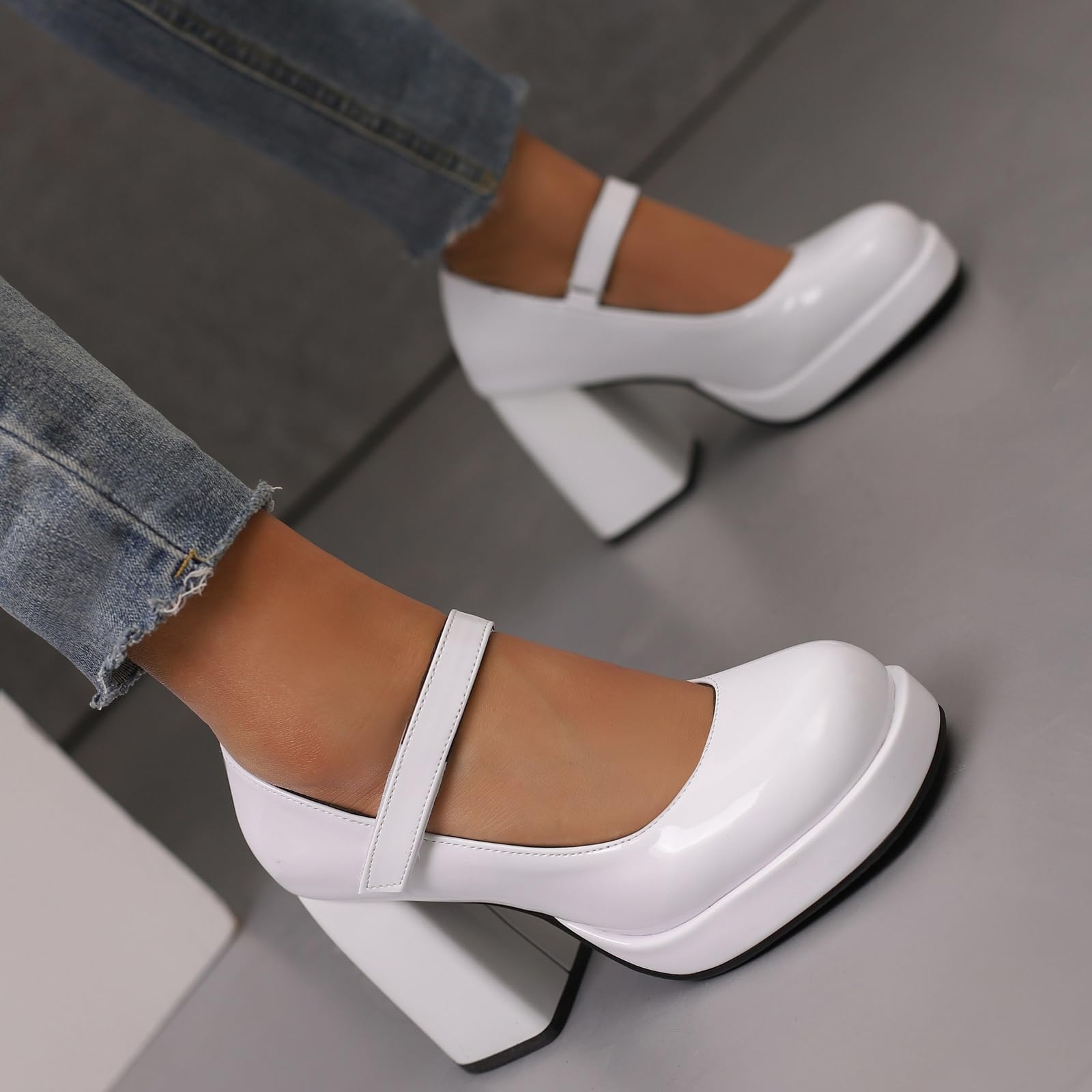 Elegante décolleté da donna con punta rotonda e tacco a plateau con tacco a blocco Mary Jane Scarpe per feste