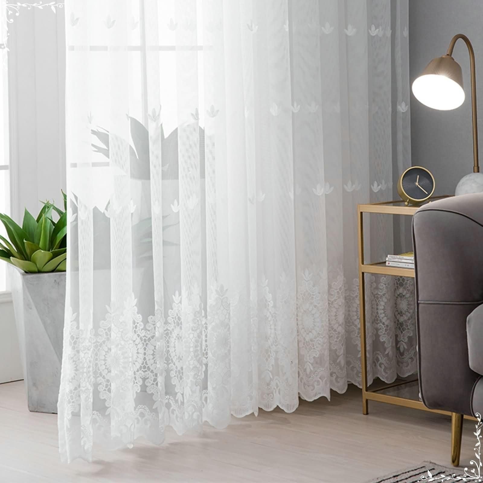 Voilage blanc de 243 cm style nature pour chambre à coucher