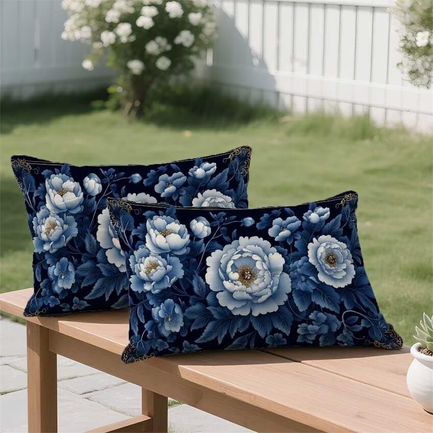 Housse de coussin 60x90cm rectangulaire lin impermeable bleu