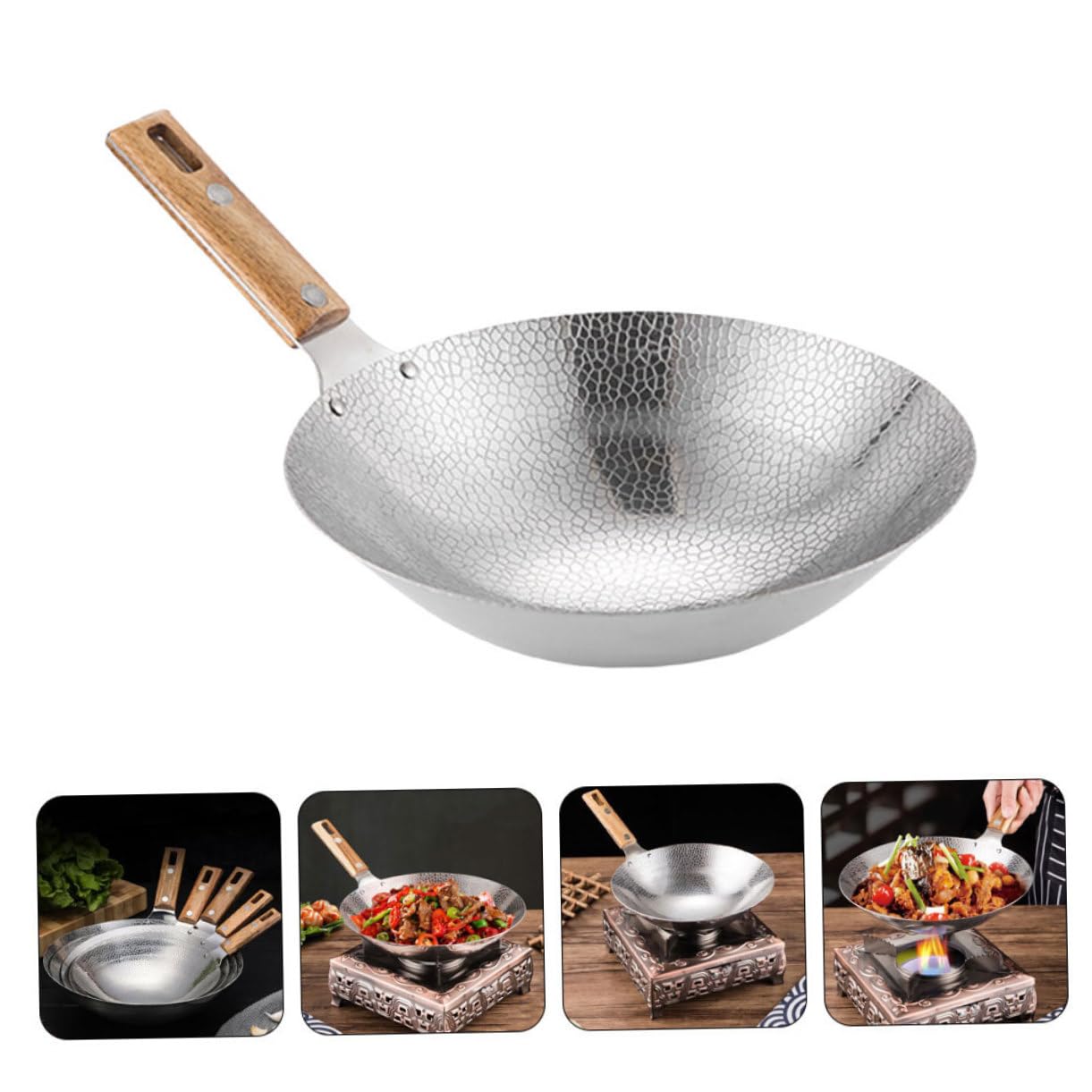 Ipetboom Edelstahl Wokpfanne Für Herd Und Zuhause Wok Mit Griffen Für Braten Dämpfen Und Kochen Leicht Zu Reinigen Und Vielseitig Einsetzbar