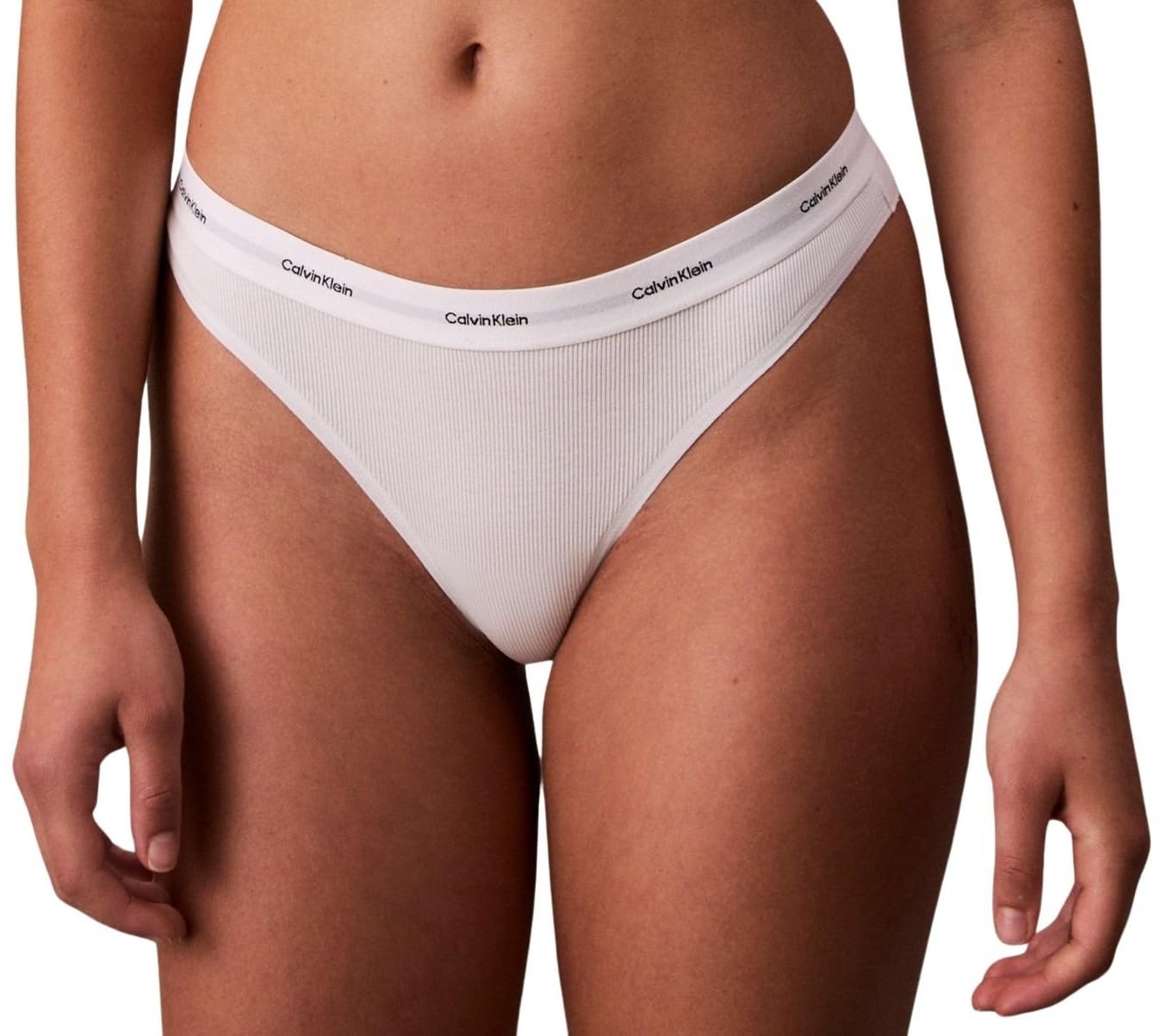 Calvin Klein Women's Cotton Stretch Rib Thong - White - L