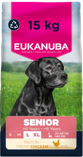 Eukanuba Senior Hondenvoer met verse kip voor grote rassen, premium droogvoer voor oudere honden, 15 kg