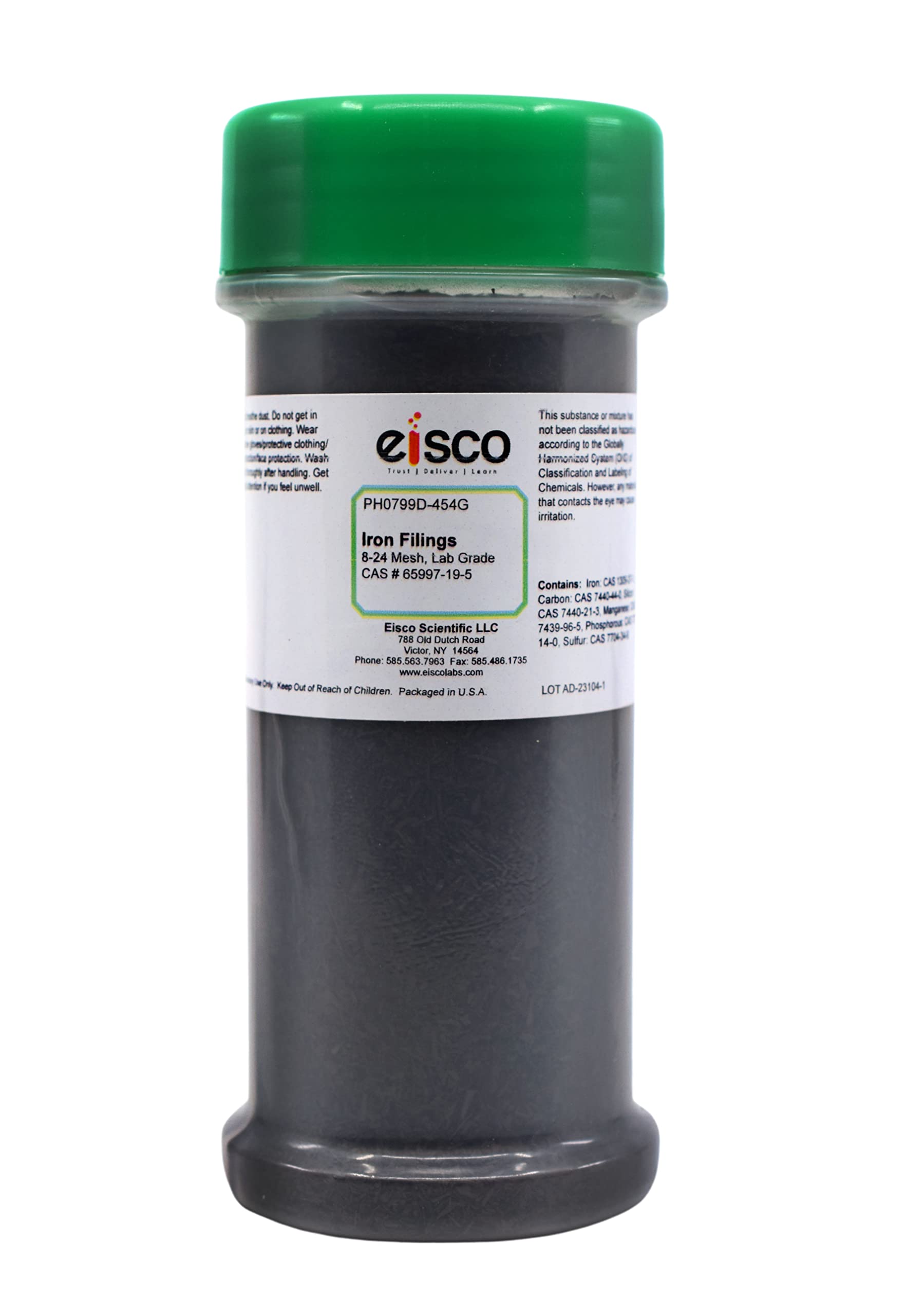 EISCO Coarse Iron Filings, 1 LB (454g) in Sprinkle Bottle - 20 Mesh Iron Shavings for Magnets