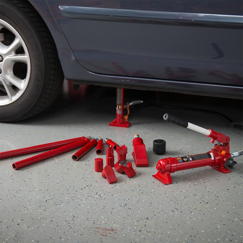 10 Ton (20,000 lb) Capacity Portable Hydraulic Ram: Auto Body Frame Repair Kit with Rolling Blow Mold Carrying Storage Case, 71003L