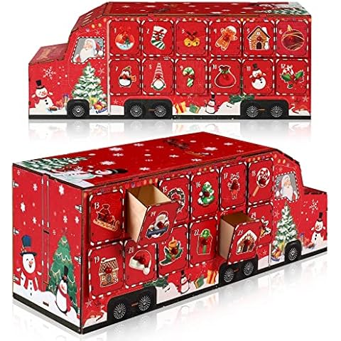 Christmas Wooden Advent Calendar Truck Red Advent Calendar Reusable Advent Calendar for Kids Christmas Candy Calendar Countdown with 24 Storage Drawers for Boys Girls Holiday Decoration Cover