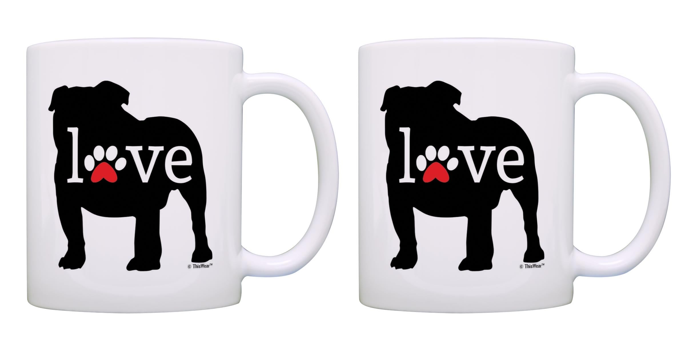 ThisWear Dog Lover Gifts Bulldog Love Dog Paw Prints Dog Owner 2 Pack 11oz Ceramic Coffee Mug Set
