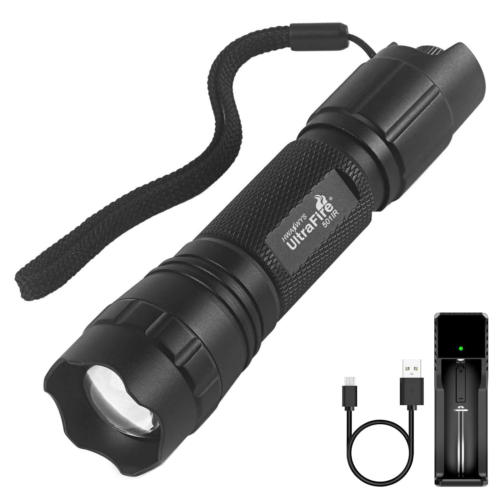 Ultrafire Black Ir Torch 850Nm Infrared Led Torch, Stepless Dimming Zoomable Ir Light, Infrared Hunting Torch For Night Vision, Night Hunting, Astronomy, 501Ir