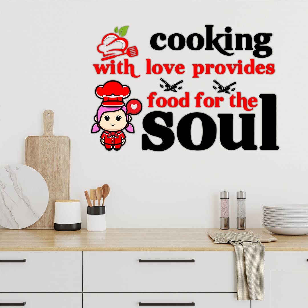 CVANU Cooking with Love Soul Quotes Kitchen Wall Sticker Waterproof Vinyl for Wall Decor Kitchen, Hotel, Canteen Multicolour Size(34.2inch X 24.1inch)_C15