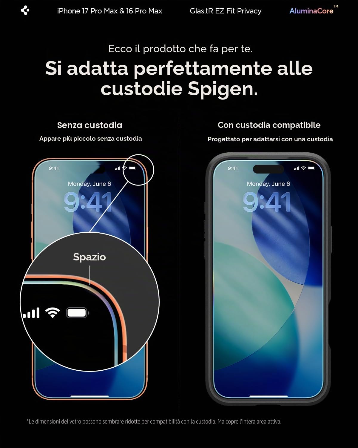 Spigen Glas.tR EZ Fit Vetro Temperato compatibile con iPhone 17 Pro Max, iPhone 16 Pro Max, 2 Pezzi, Anti-Spia, Protezione della Privacy, Durezza 9H Pellicola prottetiva