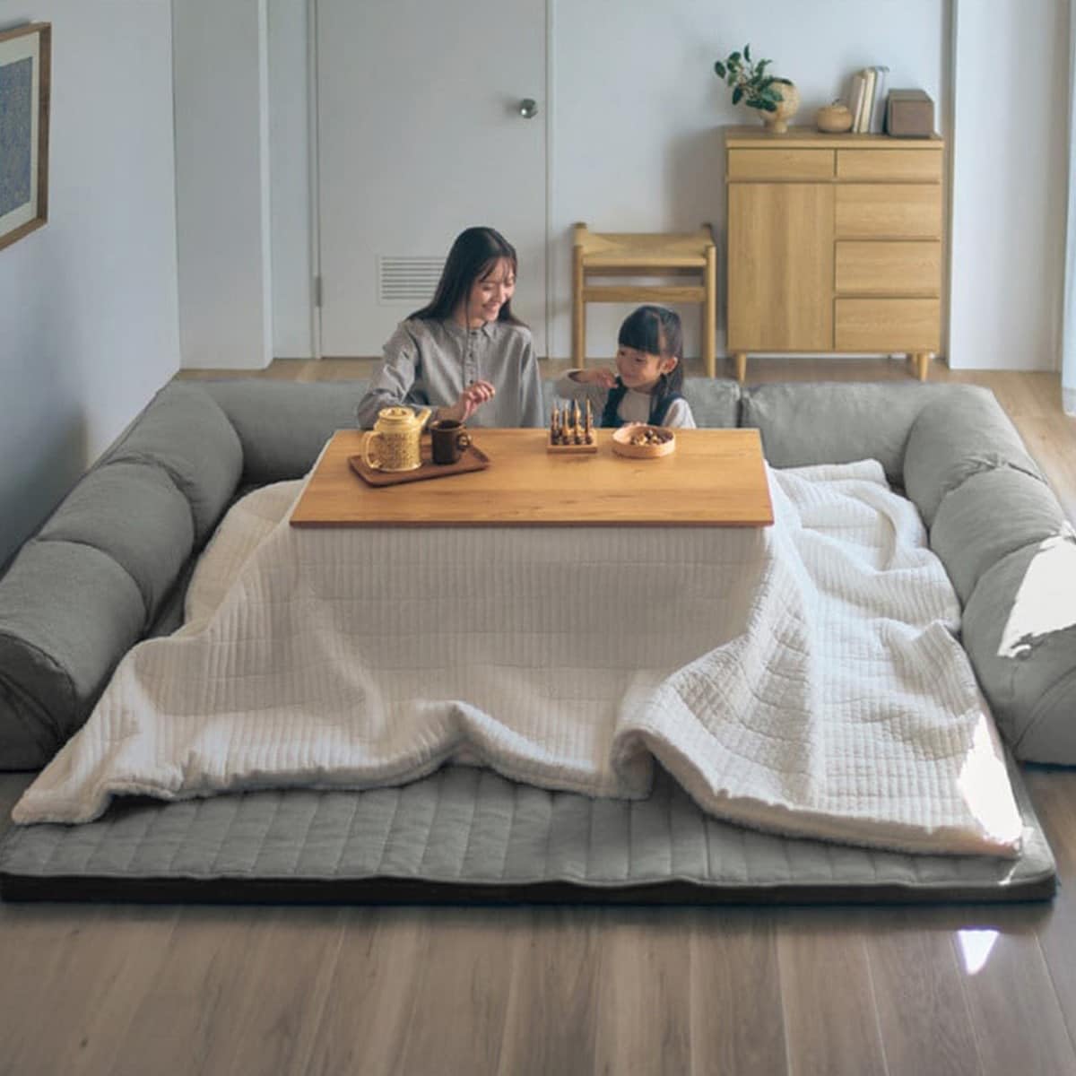 ベルメゾン　ダブルコーナーローソファ あったかなめらかなカバーが洗えるダブルコーナーローソファーセット