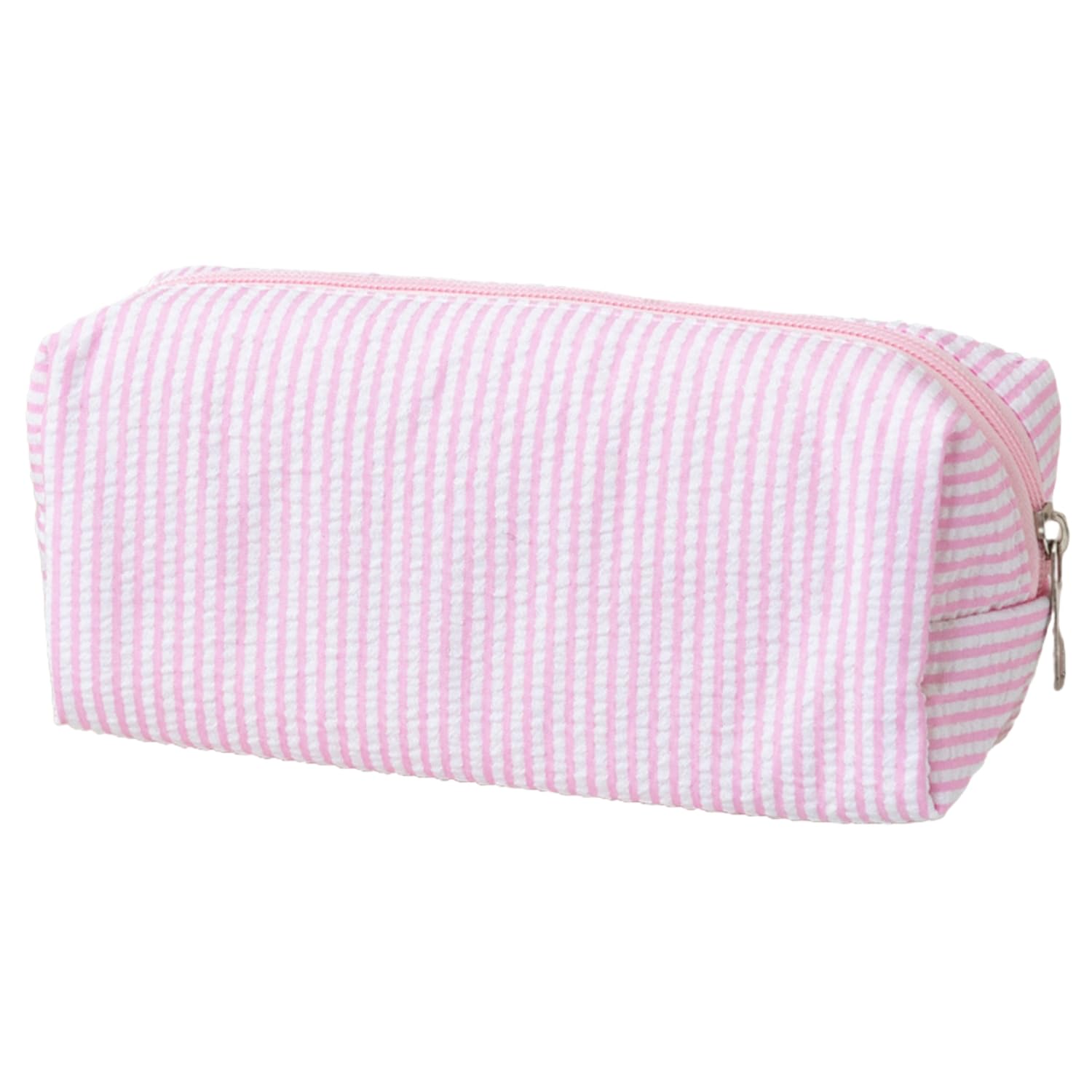 HFHungkeong Cute Pencil Case, Seersucker Pencil Bag Desktop Stationery Finishing Large Capacity Embroidery Striped Travel Storage Bag, Multifunctional Cosmetic Pouch(Pink White) — image 1