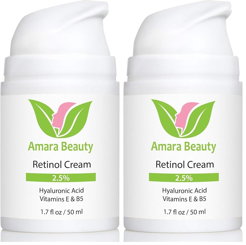 Creme facial com retinol 2,5%, ácido hialurônico e vitaminas E e B5 Amara Beauty, 50 mL, pacote com 2