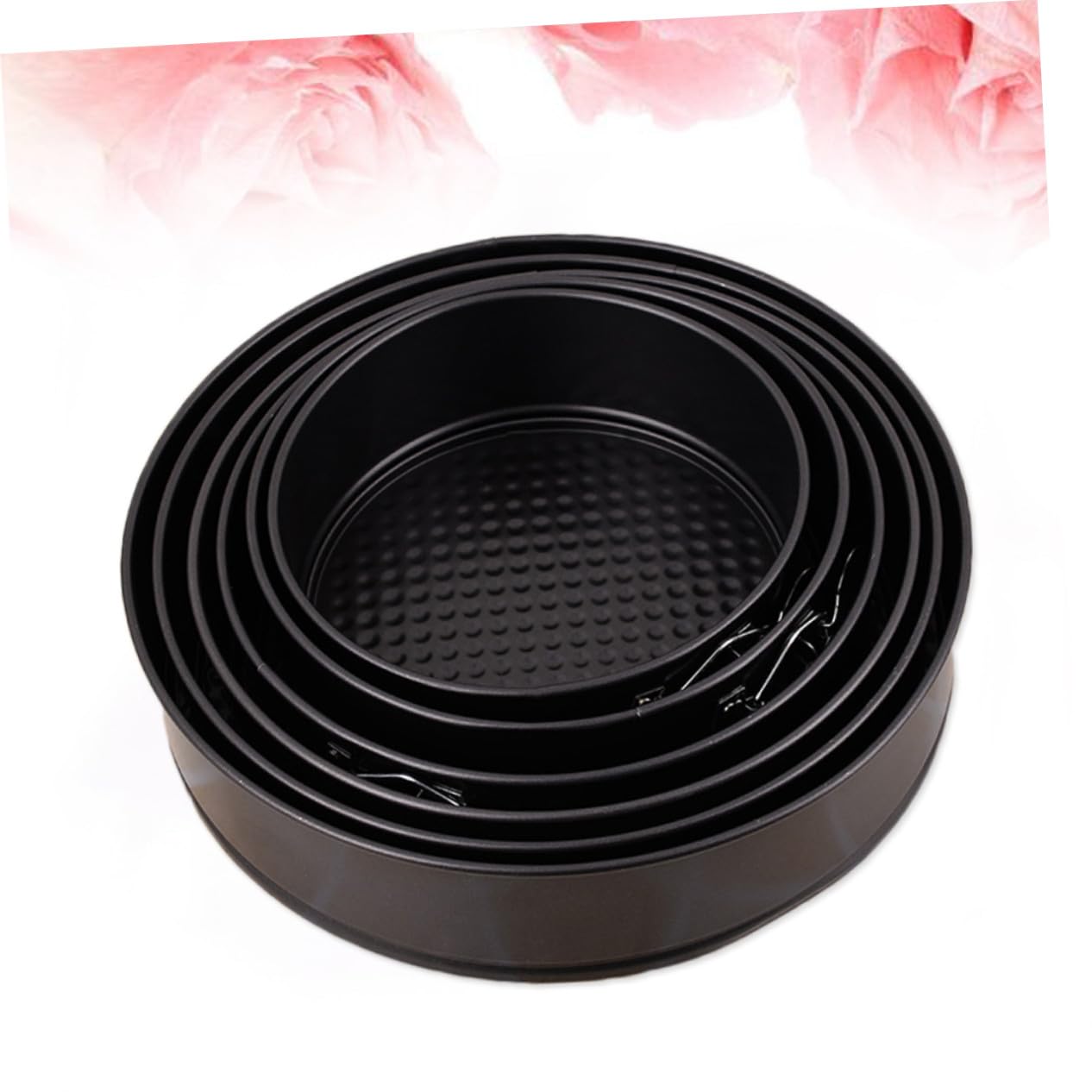 Molde Redondo Hebilla para Tartas 6 Piezas de Acero al Carbono | Negro, Fondo en Forma de Panal, Uso en Casa y Fiesta, Apto para Frigorífico