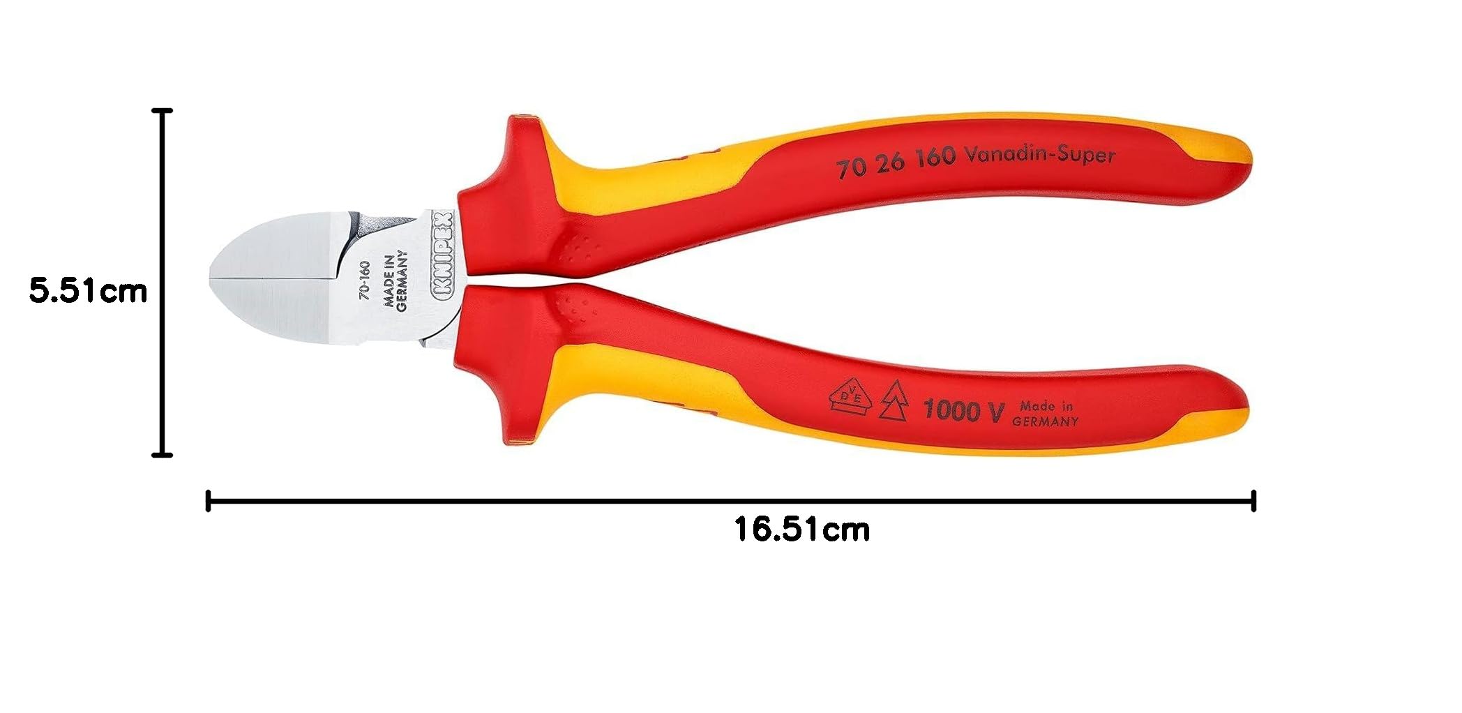 KNIPEX Tronchese laterale cromata isolati con manici rivestiti in materiale bicomponente, collaudati VDE 160 mm, 70 26 160