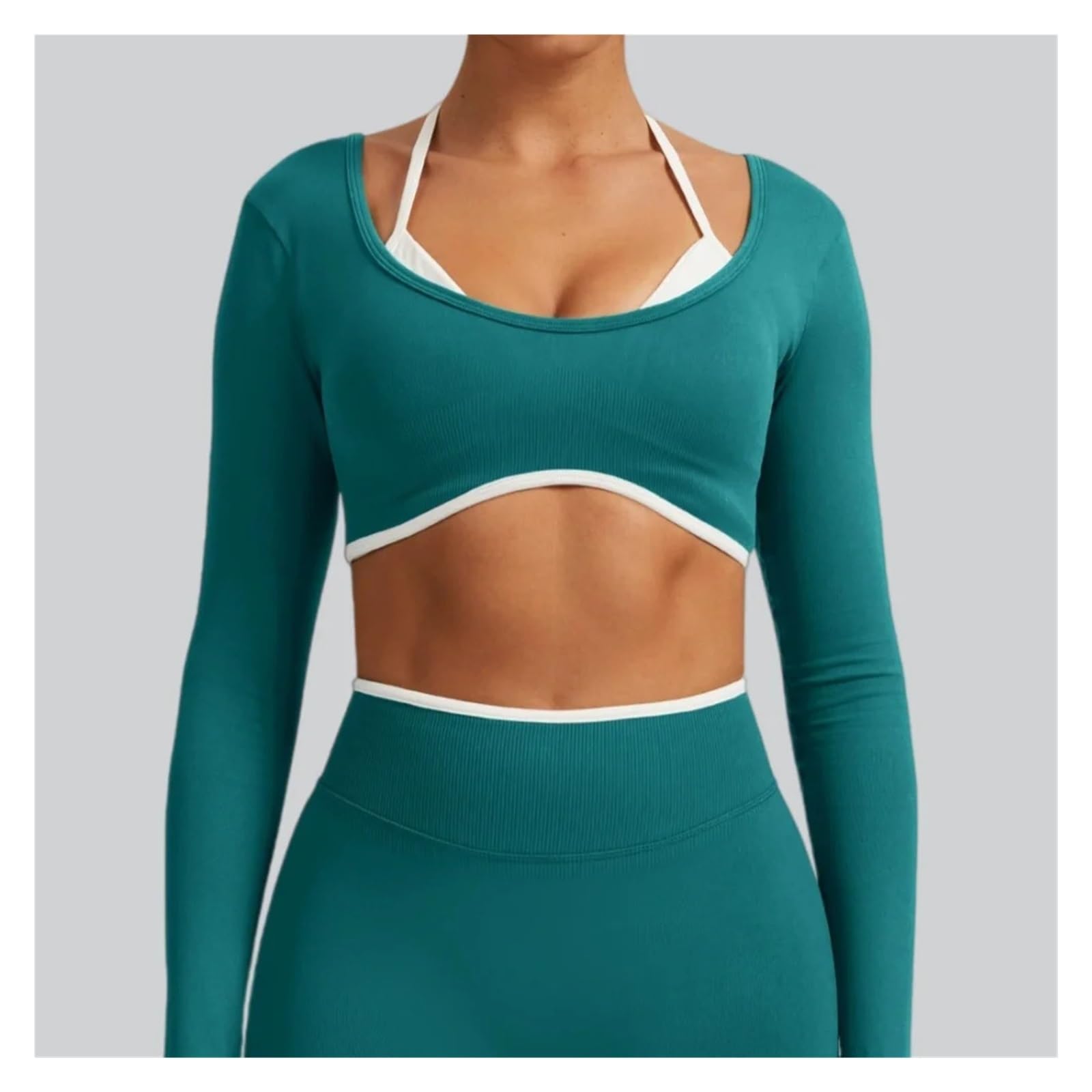 Top yoga a maniche lunghe donna Top sportivo senza cuciture da donna | Abbigliamento da palestra for corsa fitness a maniche lunghe Camicie da yoga push up traspiranti in due pezzi finte