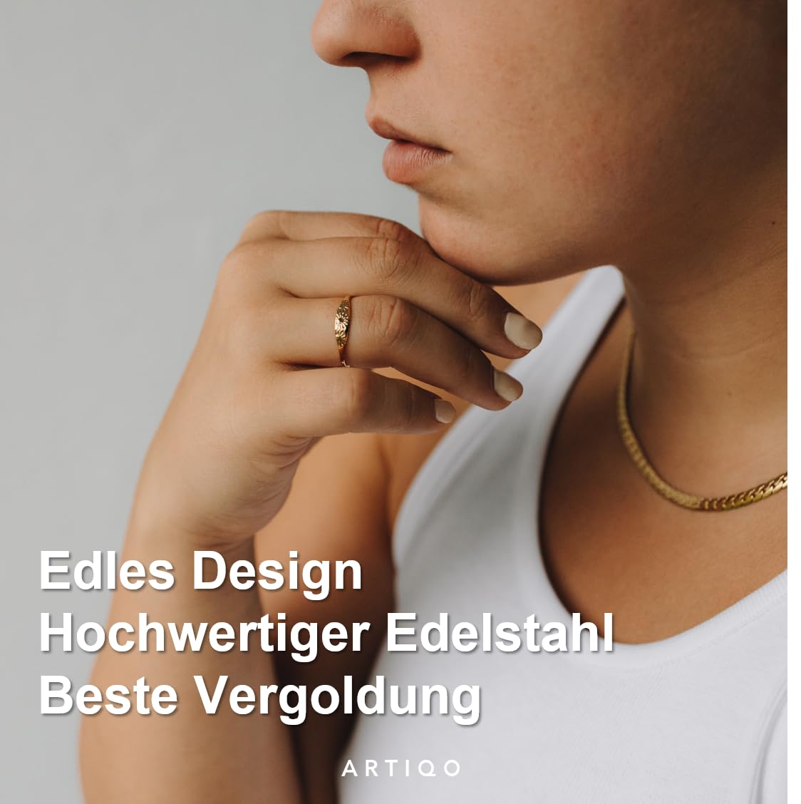 Ring Damen | Verstellbarer Siegelring mit Sonne aus Edelstahl | Wasserfest & Hautfreundlich - Modell Happy