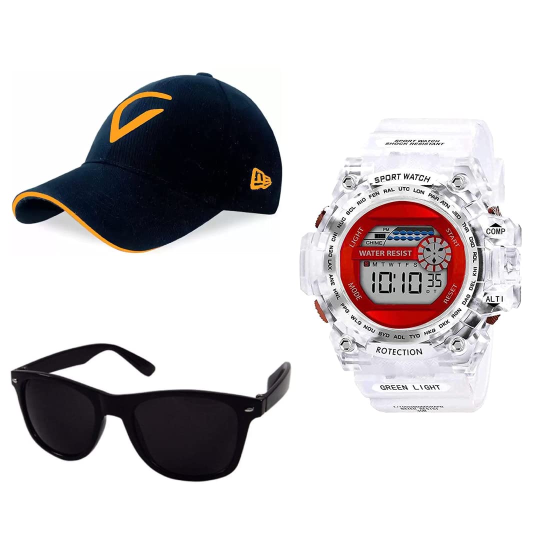 UNEQUETREND Digital Sports Watch, Multi-Functional Watch for Boys & Men with Cap and Goggle, Combo Pack of 3-WCS-2643- RED (B09SKZPS4P) Amazon Price History, Amazon Price Tracker