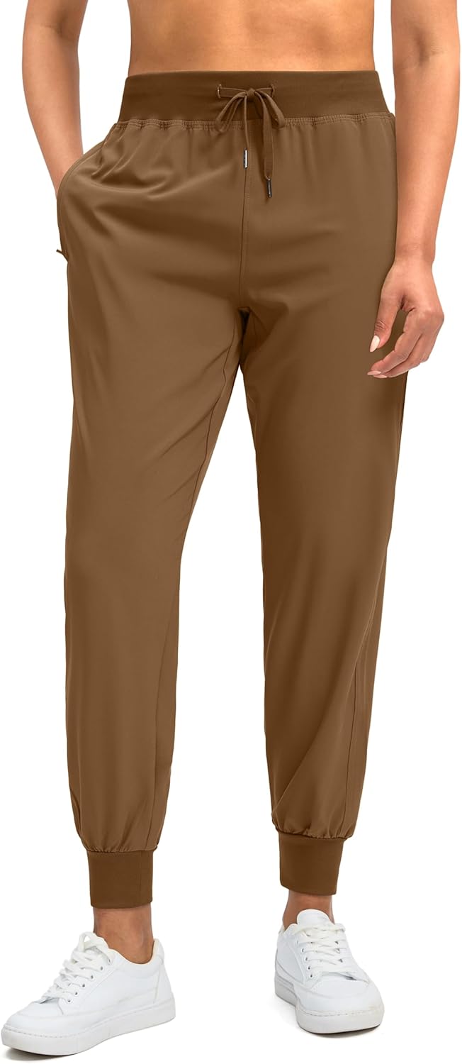 Soothfeel Women's Joggers with Zipper Pockets Lightweight Running Gym Travel Casual Workout Athletic Joggers Pants for Women Brown
