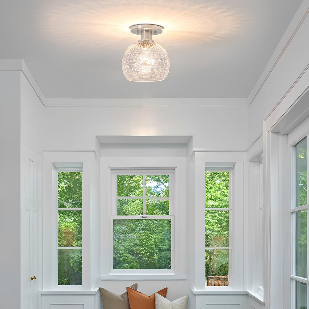 DSMJFU DSMJFU 7.09in Brushed Nickel Semi Flush Mount Ceiling Light, Small  Vintage Flush Mount Ceiling Light with Globe Glass, Close to Ceiling Lights  for Hallway Porch Bedroom, Bulbs Not Included - Amazon.com, image size:1000x1000