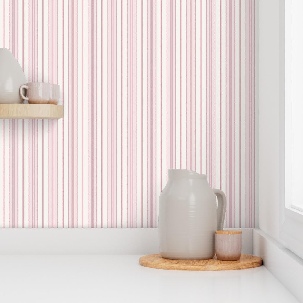 Spoonflower Peel & Stick Wallpaper Swatch - Pink Stripes Boho Chic Granny Blush Pink Retro Stripe Beach House Costal Custom Removable Wallpaper