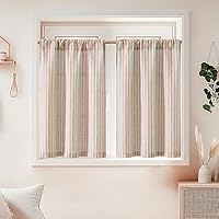 Vista 94 de jinchan Cortinas de Lino a Rayas para Cocina de 45 Pulgadas, Cortinas de Nivel, Estilo de Granja Moderno, Estilo Café, Tratamientos para Ventanas