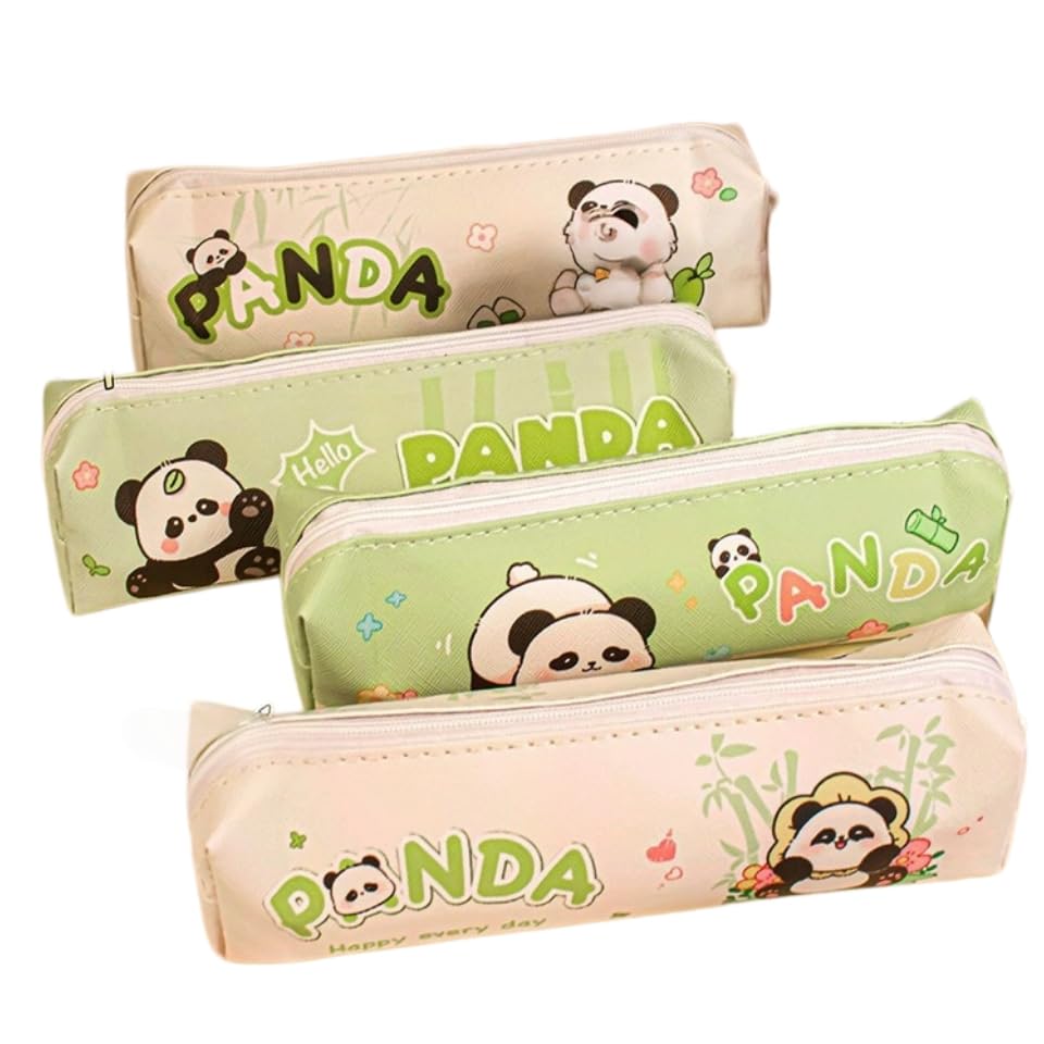 FEIFEI'S BOW Pencil Case Portable Cartoon Panda Unisex Suitable for Teenagers, Middle School and University Pencil Bag-Green Rabbit Capybara (Panda（Random Style）)