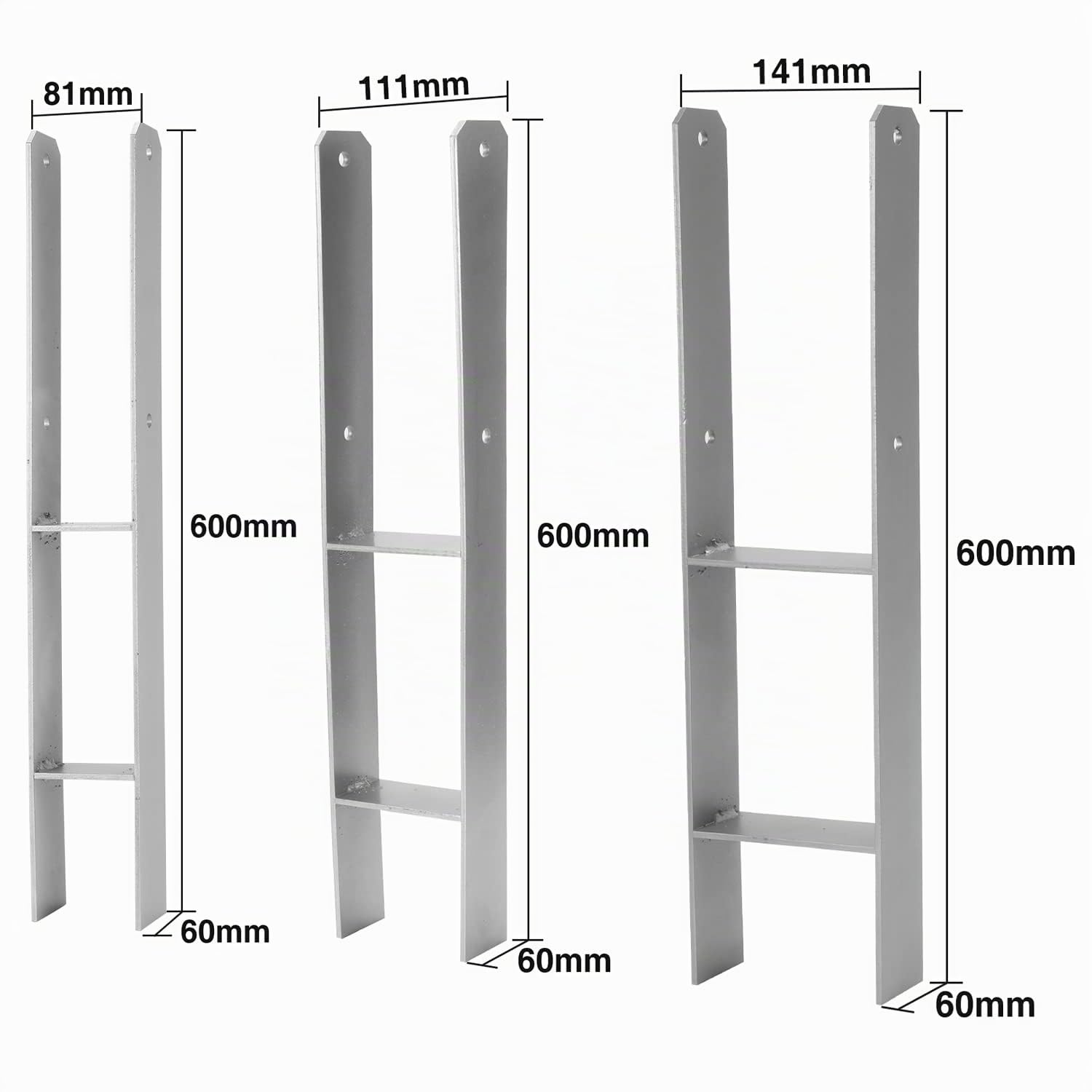 Herrselsam 6 Stück H-Pfostenträger, H-Pfostenanker Besprühte Eisenplatte 600x60x101mm, H-anker für Zaun und Gewächshaus, Pfosten mit Befestigungsmaterial