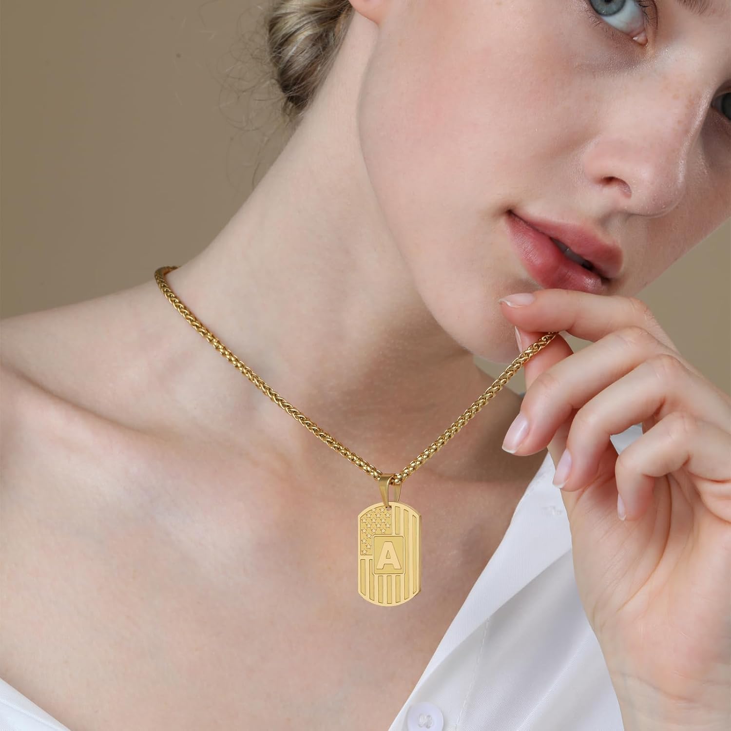 DuoDiner Easter Basket Stuffers -Initial Necklace Gifts for Men Boys Kids,A-Z Capital Letter American Flag Dog Tag Necklaces 24 Inches Stainless Steel Mens Jewelry Gift - Image 3