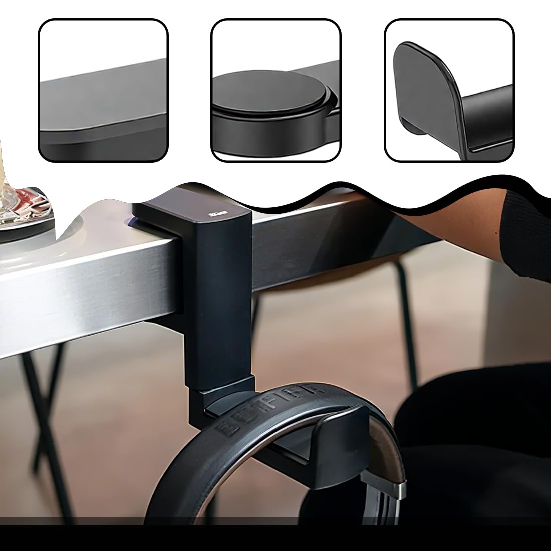 GXGM Supporto Per Cuffie da Scrivania, Gancio Borsa da Tavolo, Organizzatore per Accessori (Nero)