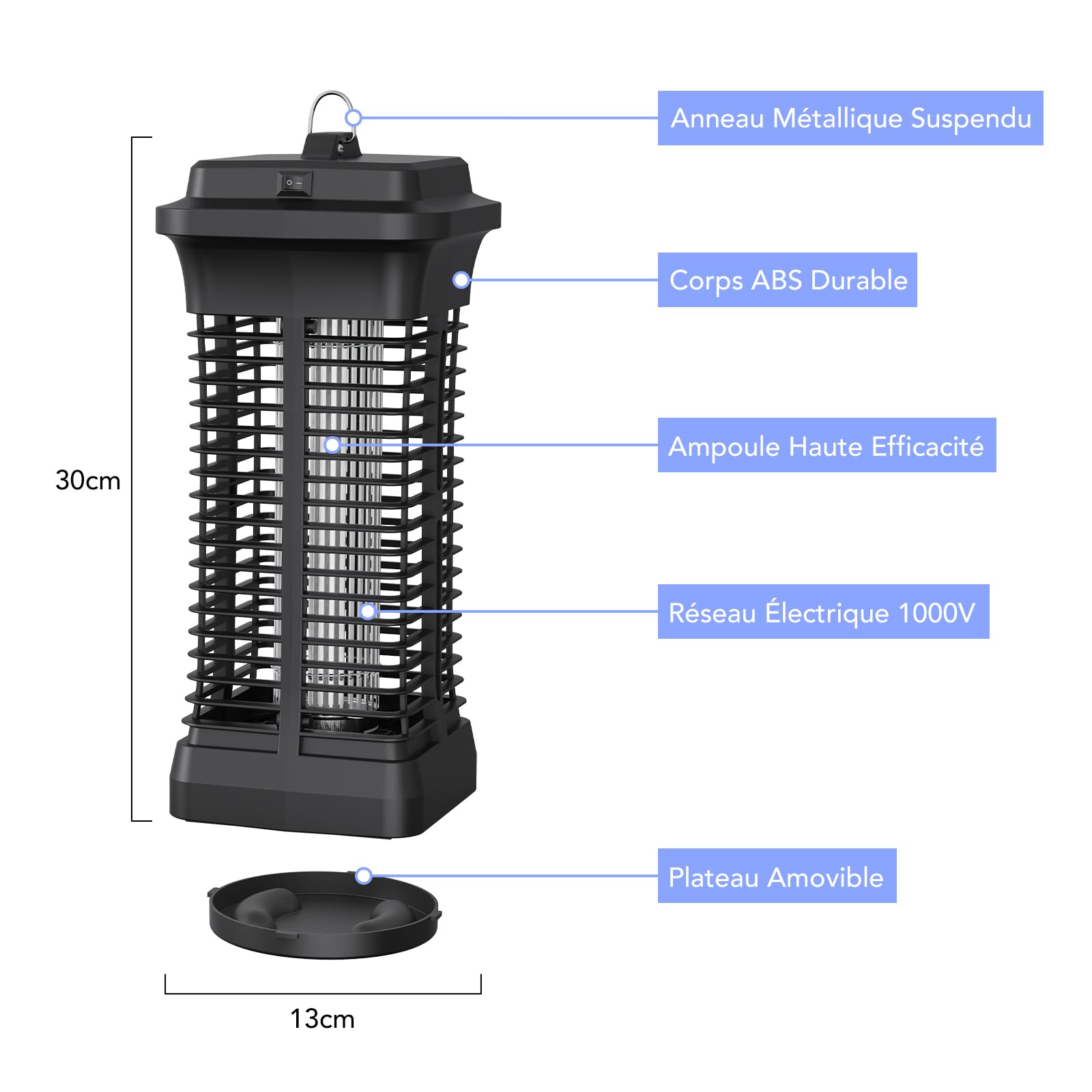 Lampe Anti Moustique Intérieur, Piège Mouche Intérieur 6W 1000V UV, Appareil Anti Moustique Tue Mouche Électrique Destructeur d'Insectes pour Salon Chambre Cuisine
