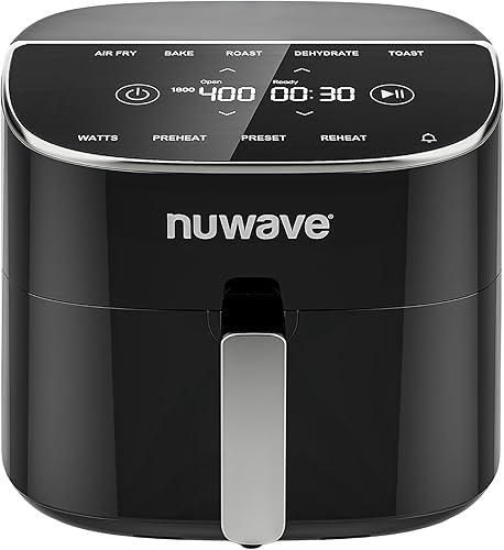Nuwave Brio Plus - Freidora de aire de 8 cuartos de galón, sin PFAS, nueva y mejorada, pantalla táctil digital, pantalla blanca fría, 50 F 400 F en