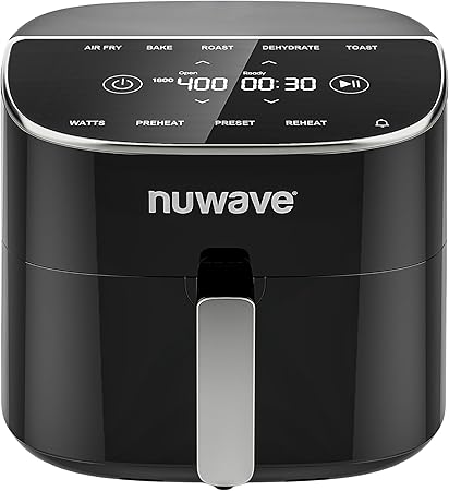 Nuwave Brio Plus 8 Qt Air Fryer, PFAS Free, New & Improved, Digital Touch Screen, Cool White Display, 50°F~400°F in Precise 5°, 5 Cook Functions, 100 Presets & 50 Memory, 3 Wattages 700, 1500, 1800