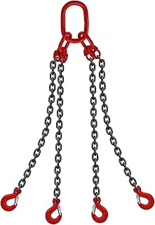 SCIEO Chain Sling 5/16 Inch x 5 Ft Quad Leg Lifting Chain, G80 Engine Lift Chain Sling with 4 Leg Safety Grab Hooks, 5T Capacity