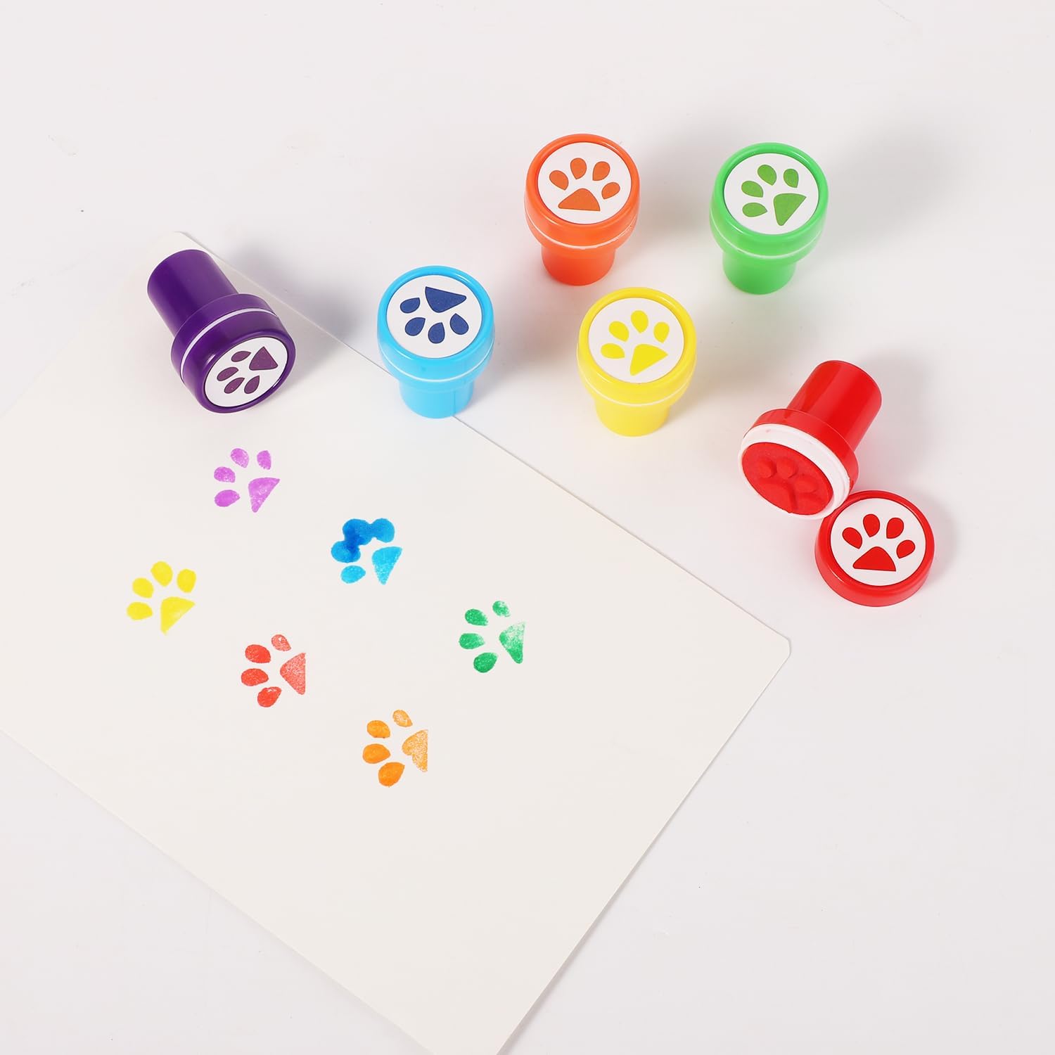 Luter 42pcs Dog Paw Stamp for Kids, Multicolored Dog Paw Stamper Self Inking Stamps Cute Paw Print Stamp Teacher Stamps for Birthday Decorations Classroom Party Educational Tool