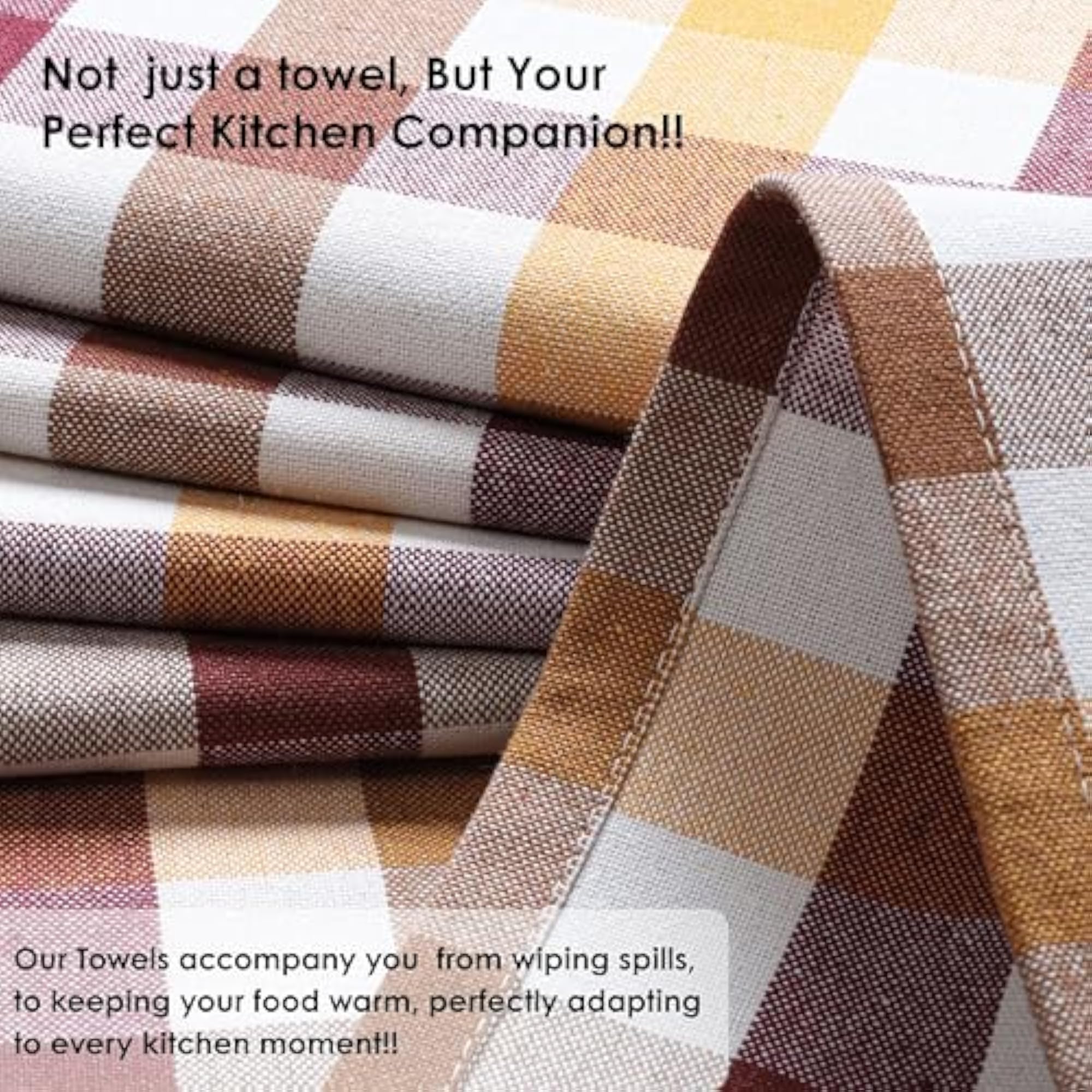 Gingham Check Kitchen Towels, 5 Pack, Super Absorbent Cotton