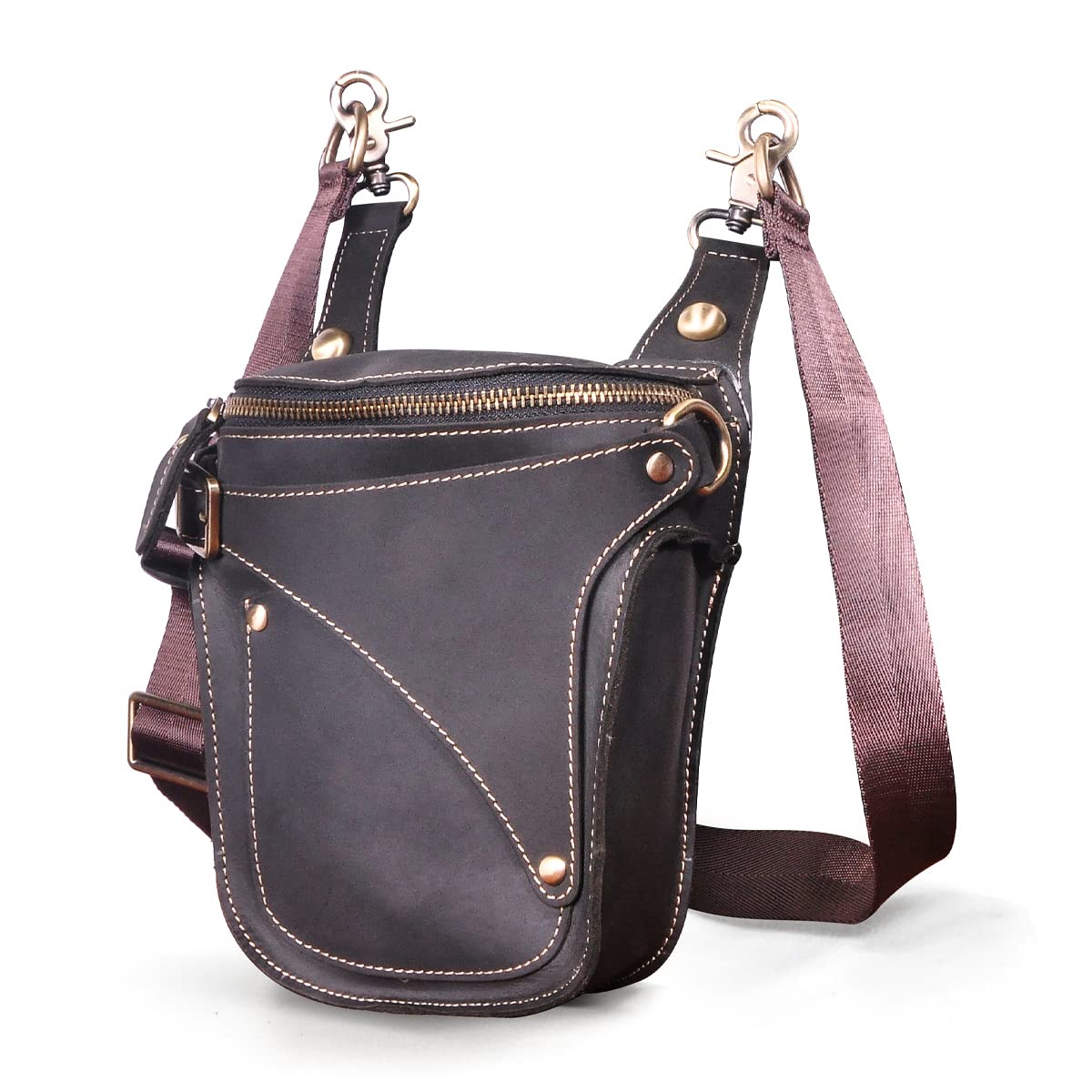 Le'aokuu Unisex Cuero Genuino Calidad Bolso Cintura Bolsa de Pierna Bolsa para Mensajero Bolso Multifuncional Militar Táctico Moto Bicicleta Senderismo Deportes Camping Montar 9326