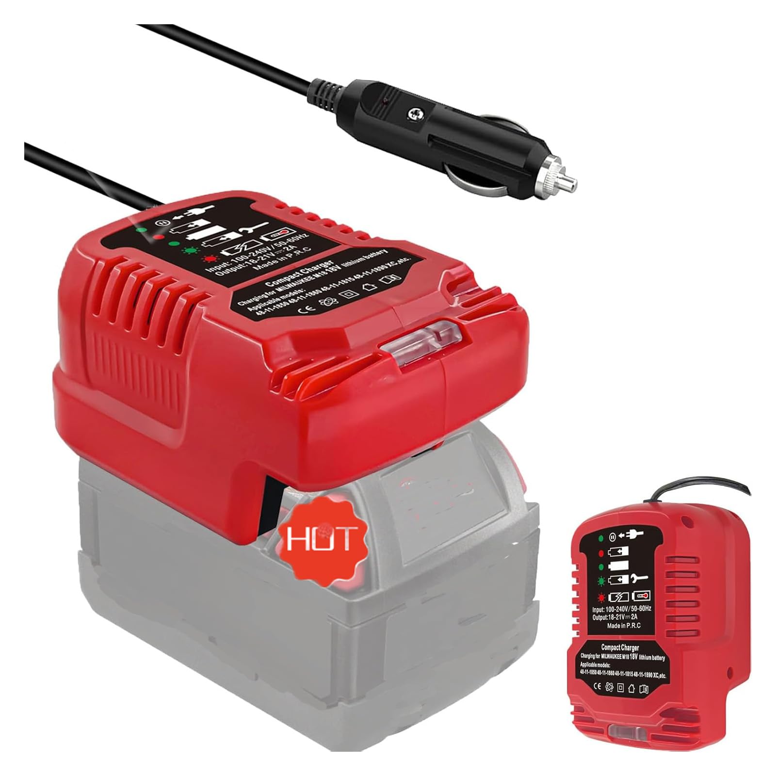 Replacement for Milwaukee Electric Tools Corp 48-59-1810 Vehicle Charger Compatible for Milwaukee 18V Lithium Batteries 48-11-1815, 48-11-1820, 48-11-1822
