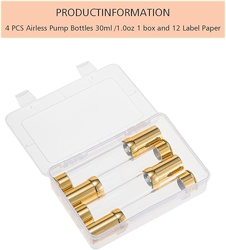 Miniatura 6 de Golden Airless - Botella de viaje con caja, botella de vacío cosmética recargable como jabón de manos, tóner, base, aceite para el cabello, loción y