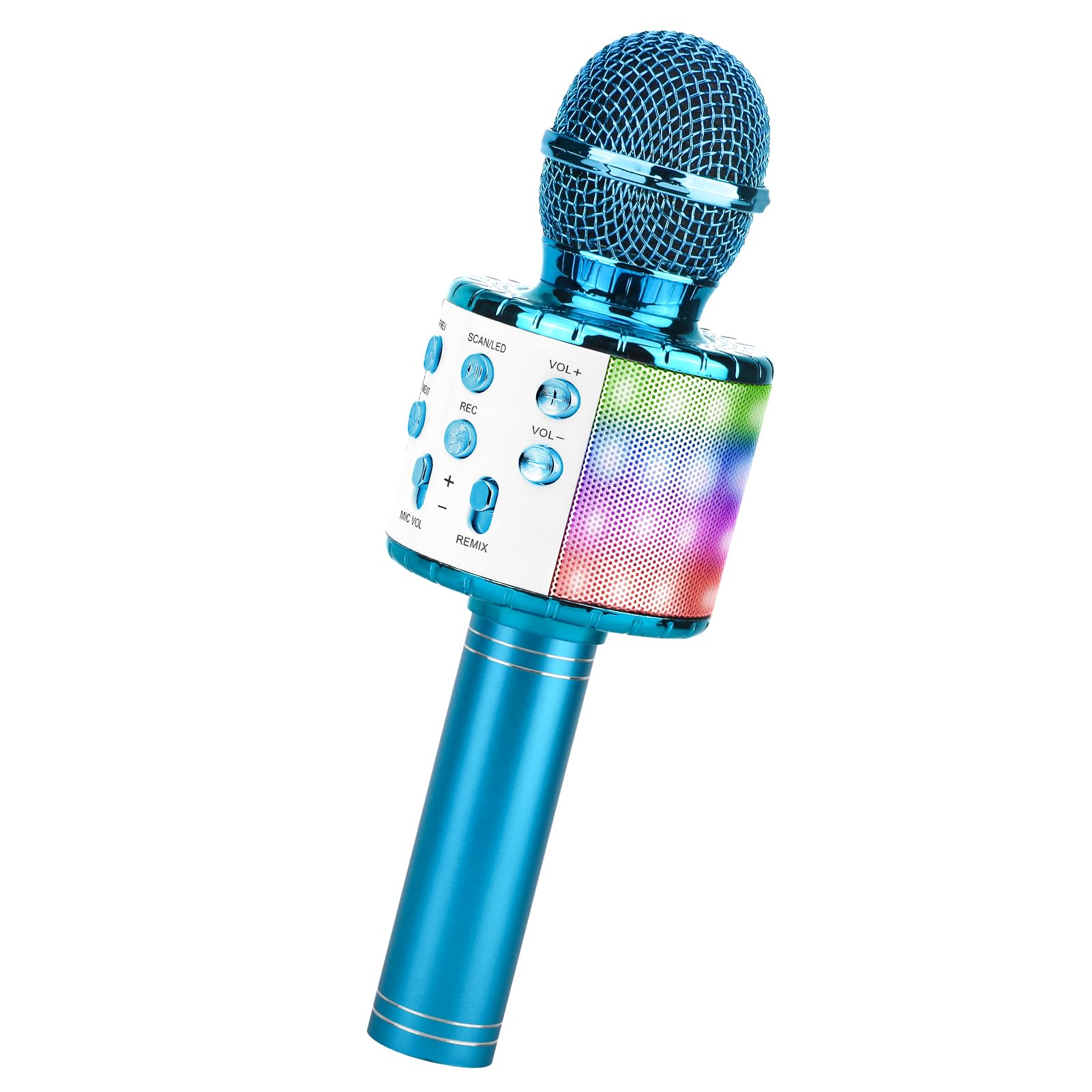 ShinePick Mikrofon Kinder, 4-in-1 Drahtloses Bluetooth Karaoke Mikrofon, Tragbare LED Microphone für Kinder, Heim KTV Karaoke Gerät kompatibel mit iOS Android PC (Blau)