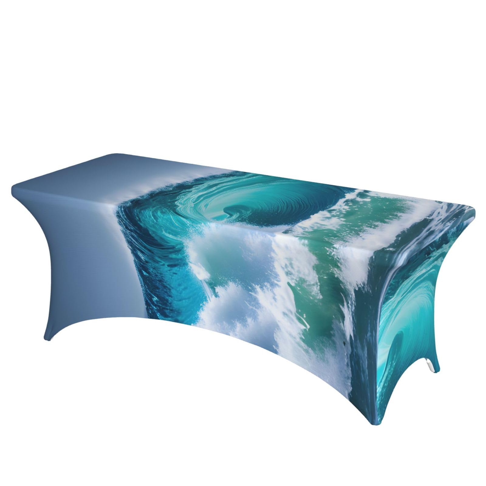 AYYQWE Ocean Wave Print Elastic Rectangular Tablecloth For Banquet Outdoor Picnics Office Table Cover