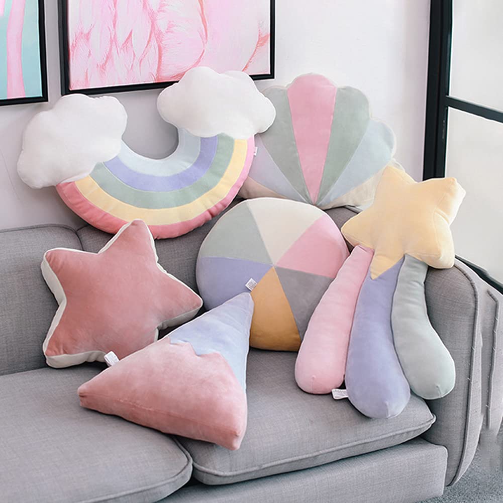Uposao Cojín decorativo, arco iris, estrella, luna, algodón, cojín de felpa, cojín de sofá, cojín decorativo, bonito peluche para niños y bebés, accesorios de fotografía, fondo, decoración del hogar